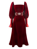 Embroidered Lantern Sleeve Vintage Little Red Dress