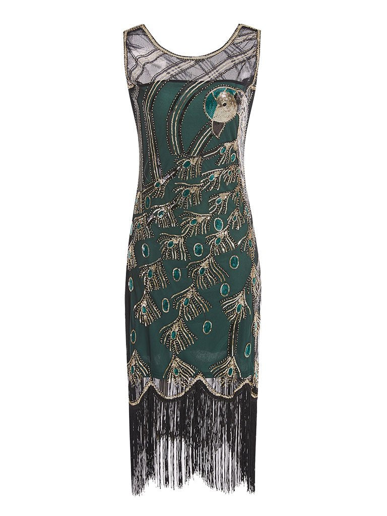 4 Colors 1920s Peacock Sequined Flapper Dress