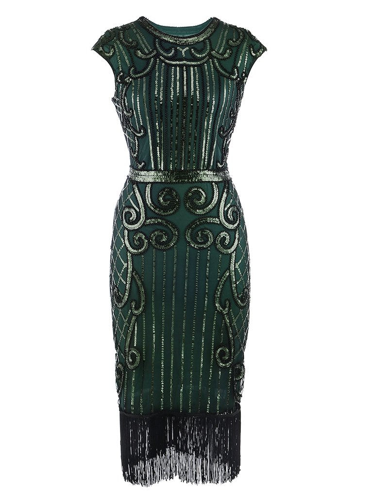 1920s Crew Neck Sequined Flapper Dress
