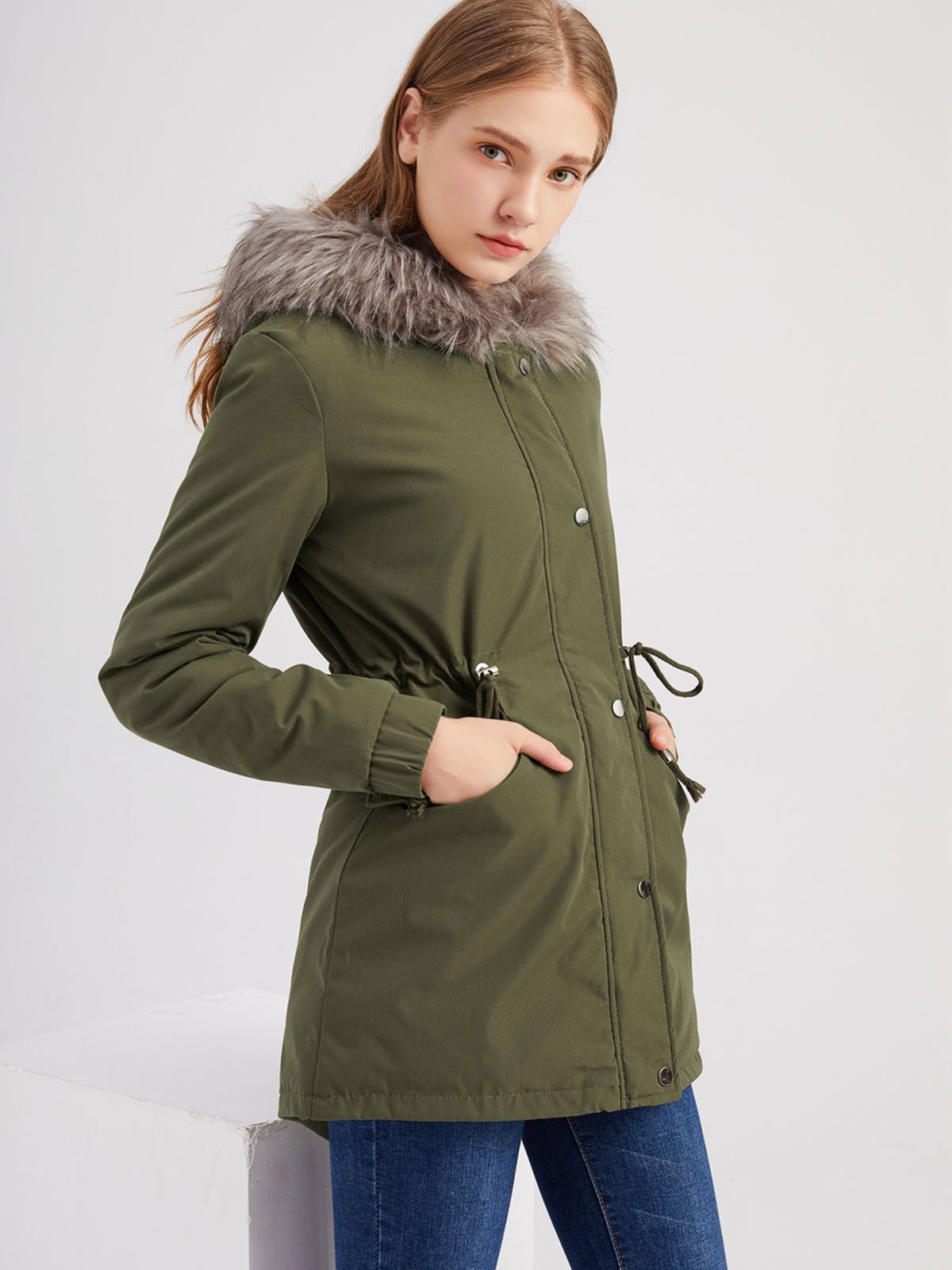Parka Coat Street Daily Plush Winter Coat Solid Color Oversized Fur Warm Coat