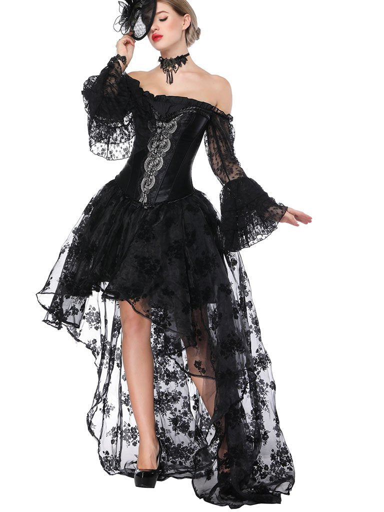 Gothic Costume Halloween Black Strapless Asymmetrical Skirt And Corset