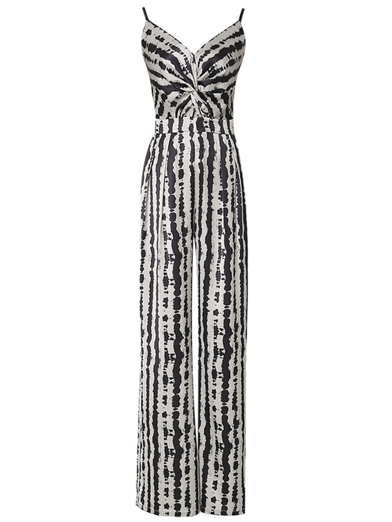 Black And White Animal Print Spaghetti Straps Jumpsuit