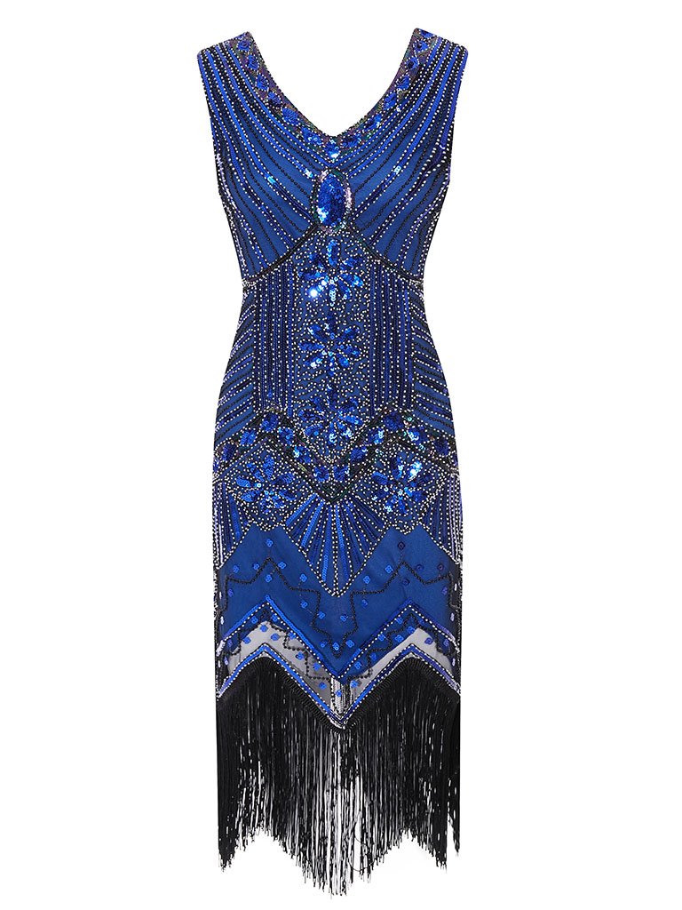 3 Colors 1920s  V Neck Sequined Flapper Dress