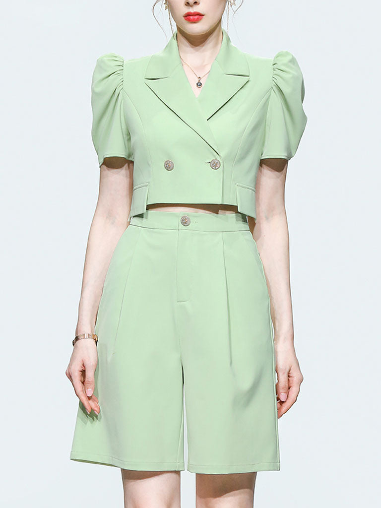 2PS Light Green 1940S Vintage Classic Top And Pant Suit
