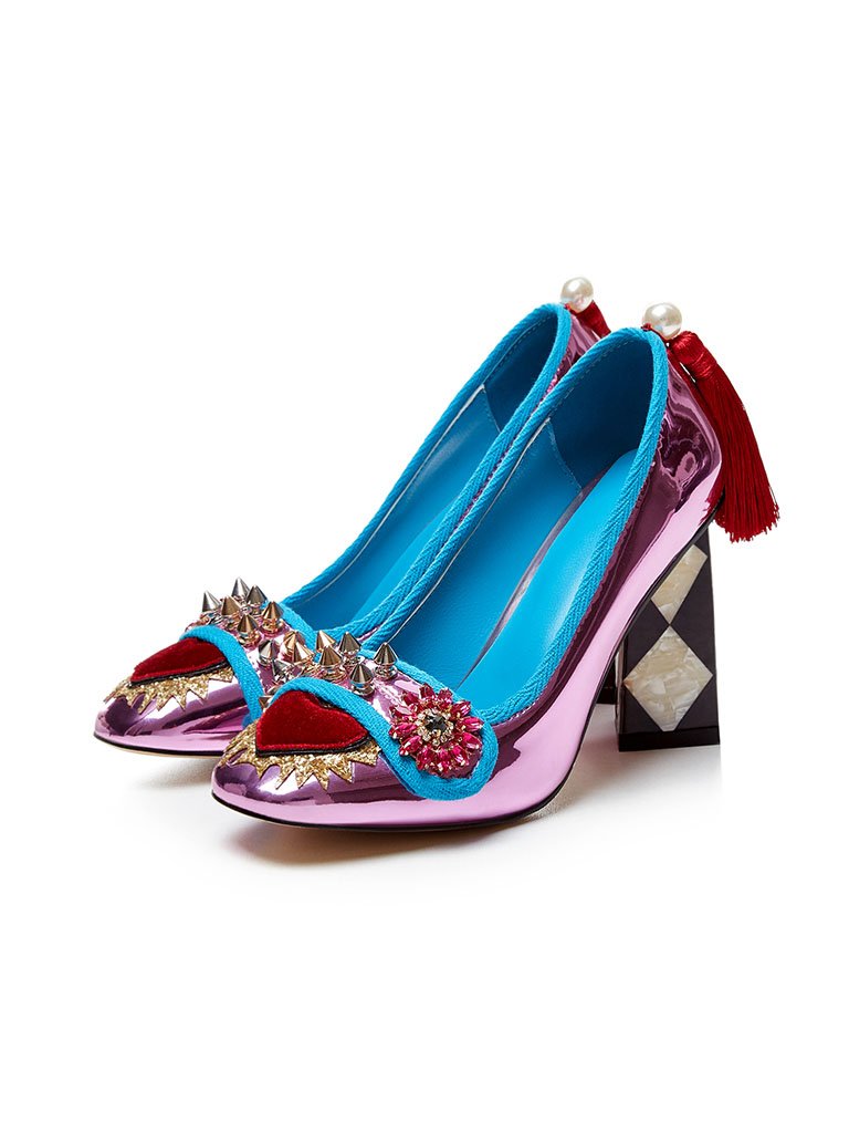 Sweet Heart Rivet Chunky Heel  Vintage Shoes