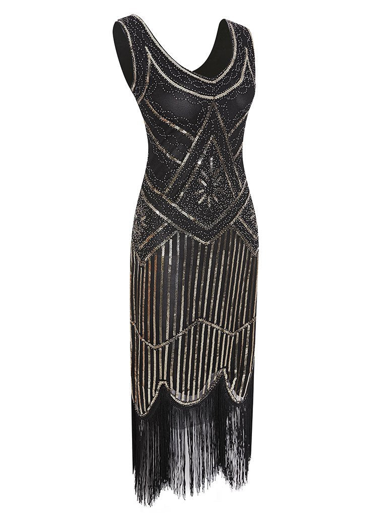 1920s V Neck Sequined Flapper Gatsby Dress