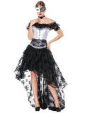 Gothic Costume Halloween Black Lace Short Sleeve Top Corset And Asymmetrical Skirt