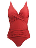 Solid Red Background Retro Style One Piece Backless Trigonal Bikini Set