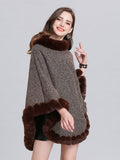 Woolen Poncho Faux Fur Shawl Collar Oversized Winter Coat