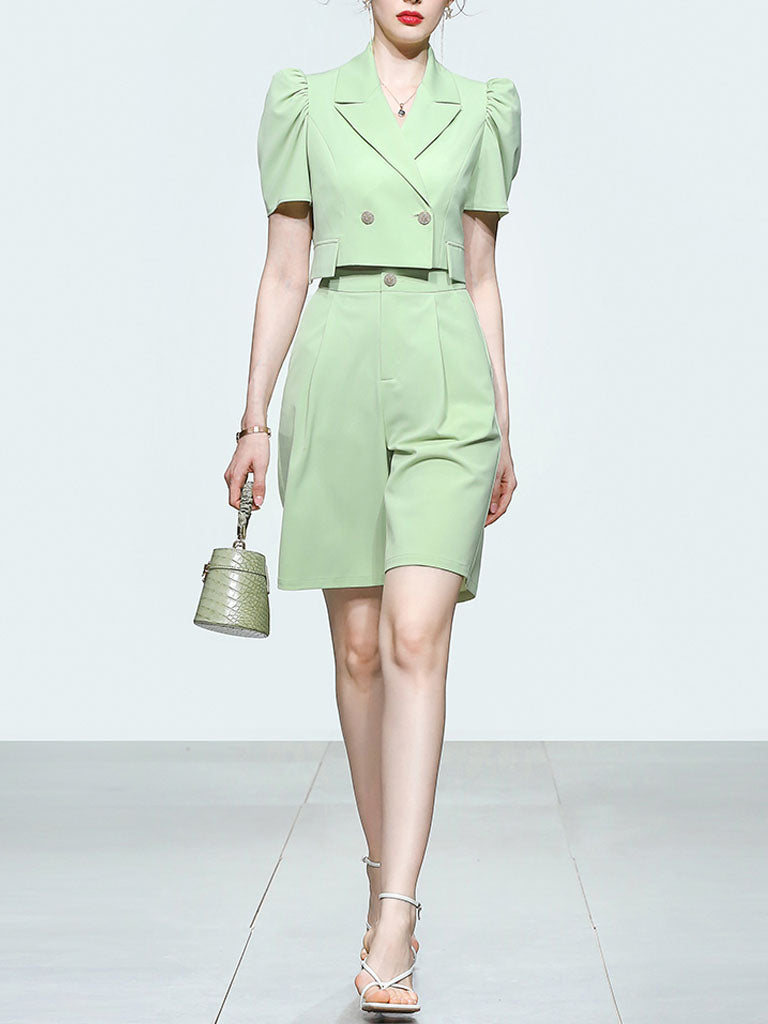 2PS Light Green 1940S Vintage Classic Top And Pant Suit