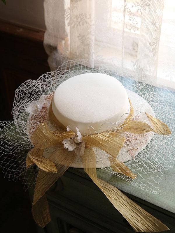 Flower Embroidery Bow Rhinestone Tulle Decoration 1950S Hat