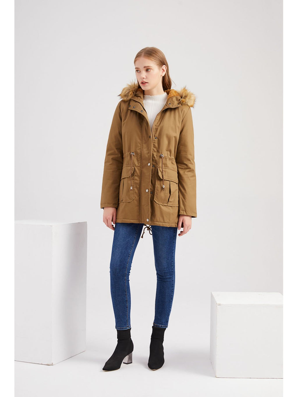 Coat Street Daily Winter Plush Long Coat Solid Color Oversized Fur Warm Coat