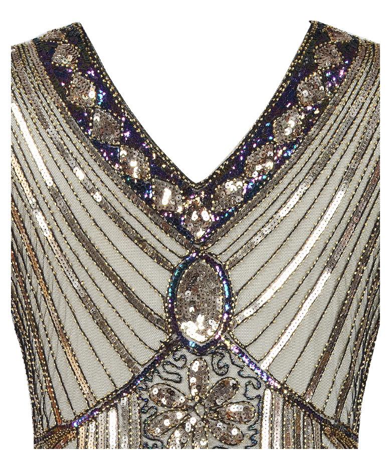 3 Colors 1920s  V Neck Sequined Flapper Dress
