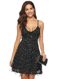 Sequin Spaghetti Strap Cross Back Party Prom Dress