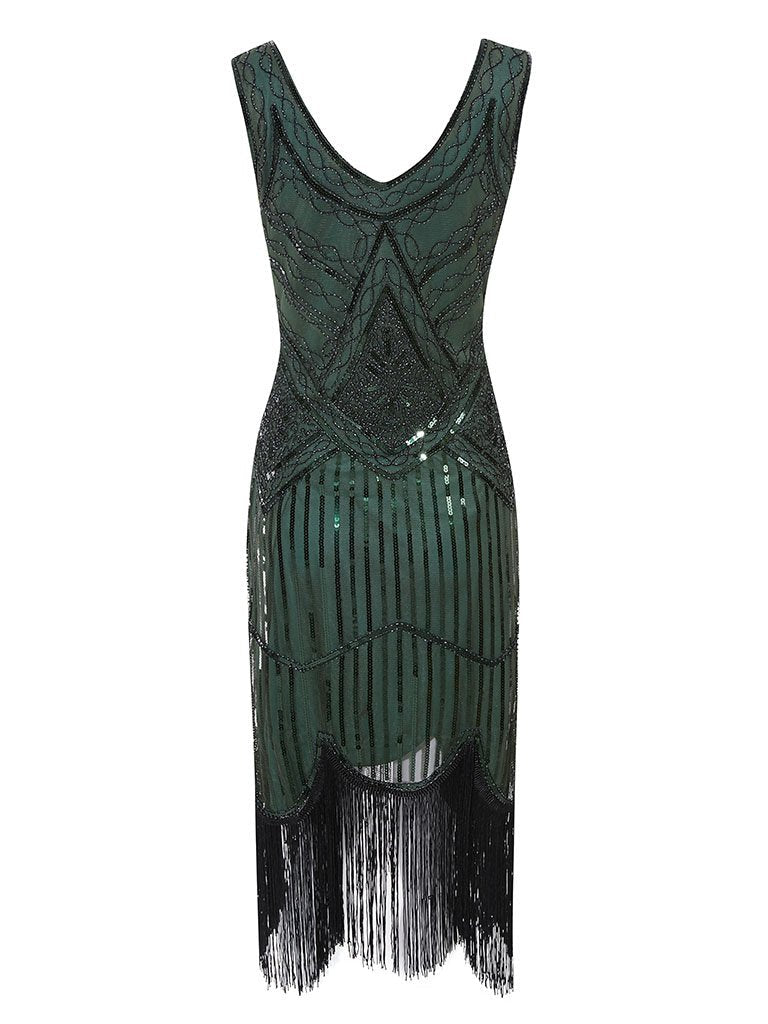 1920s V Neck Sequined Flapper Gatsby Dress