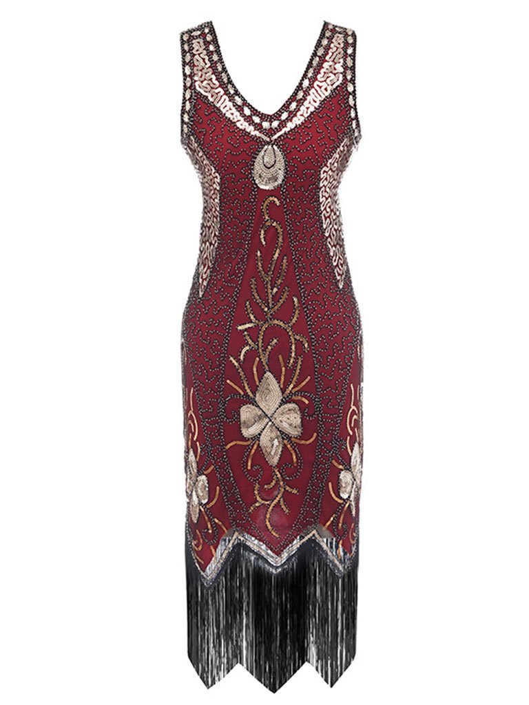 4 Color 1920S Sequined Fringe Peacock Flapper Dress