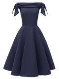 High Waist 1950s Off Shoulder Bow Dress
