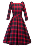 Elegent Low Back Crewneck Sleeveless Plaid Vintage Dress