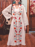 Jolly Vintage Embroidered Floral Long Sleeves Square Neck Boho Dress