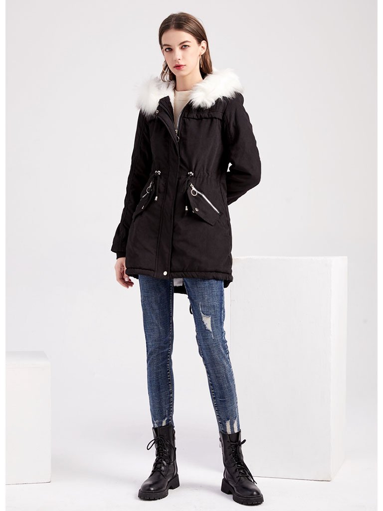 Parker Coat Daily Going Out Fall Winter Casual Waisted Solid Color Cotton Oversized Hoodie Coat
