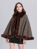 Poncho Knitwear Oversized Sweater Faux Fur Coat Shawl Collar Sweaters