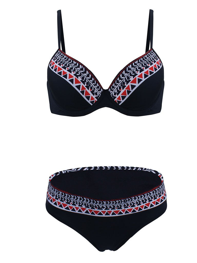 Retro Style Printed Two Pieces Backless Trigonal Bikini Sets