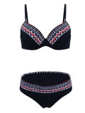 Retro Style Printed Two Pieces Backless Trigonal Bikini Sets