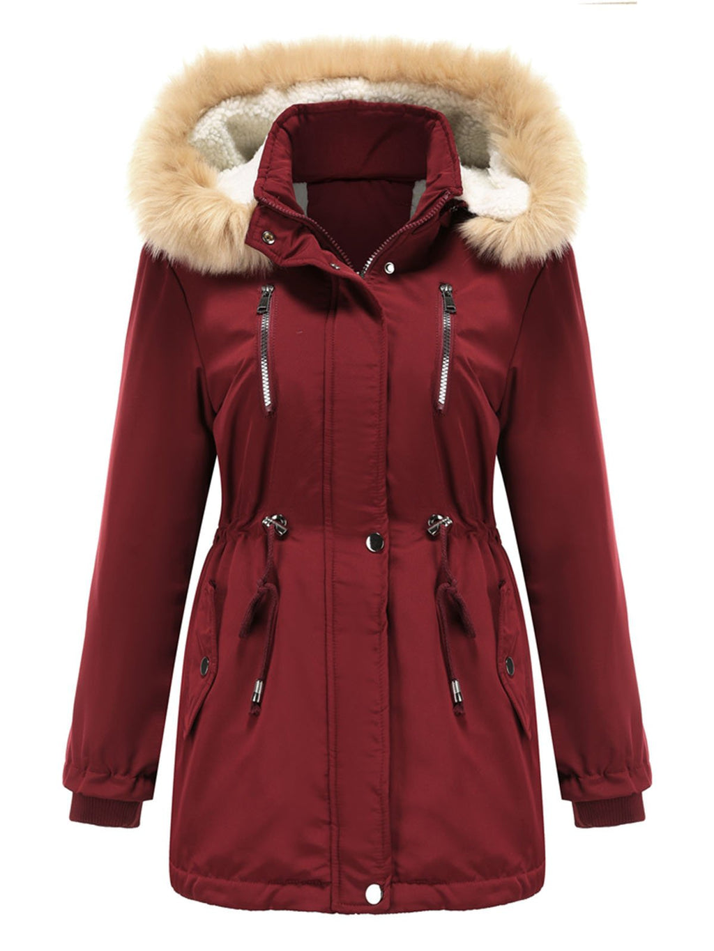 Coat Daily Lamb wool Fall Winter Regular Midi Length Coat Solid Color Oversized Coat