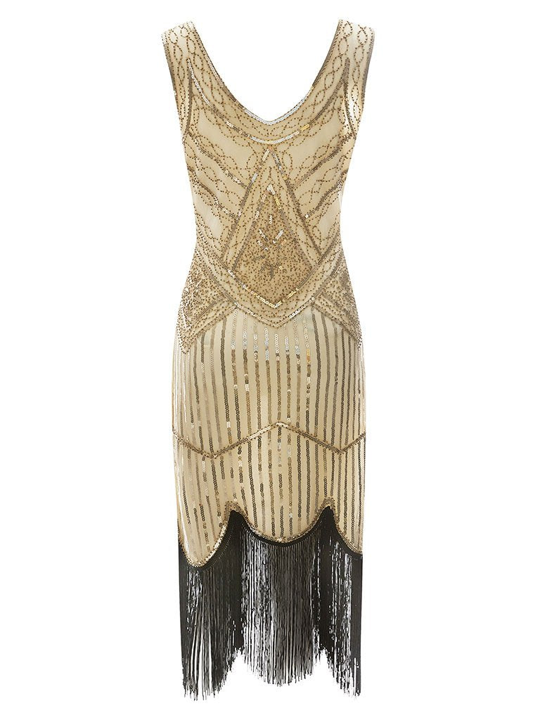 1920s V Neck Sequined Flapper Gatsby Dress