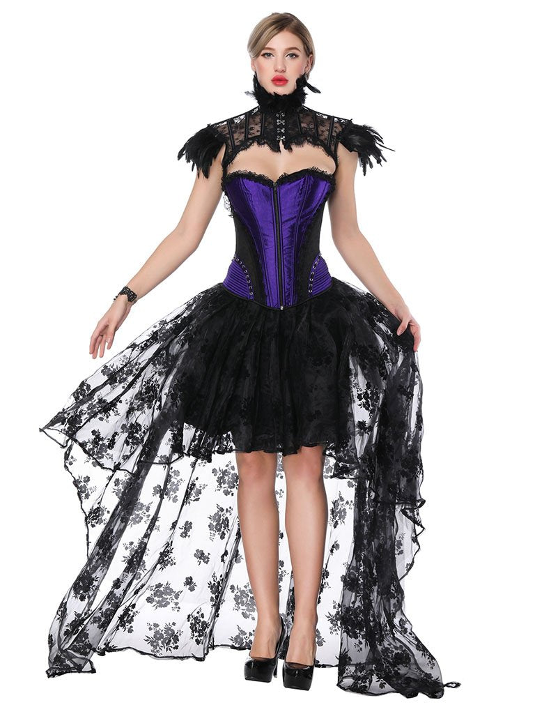 Gothic Costume Halloween Purple Strapless Asymmetrical Skirt And Corset