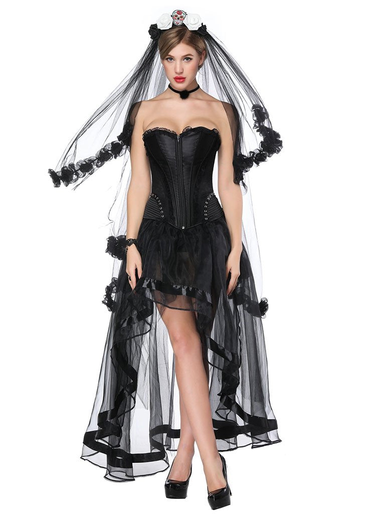 Gothic Costume Halloween Strapless Asymmetrical Skirt And Corset