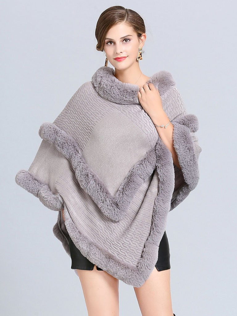 Coat Cape Peacoat Faux Fur Collar Poncho