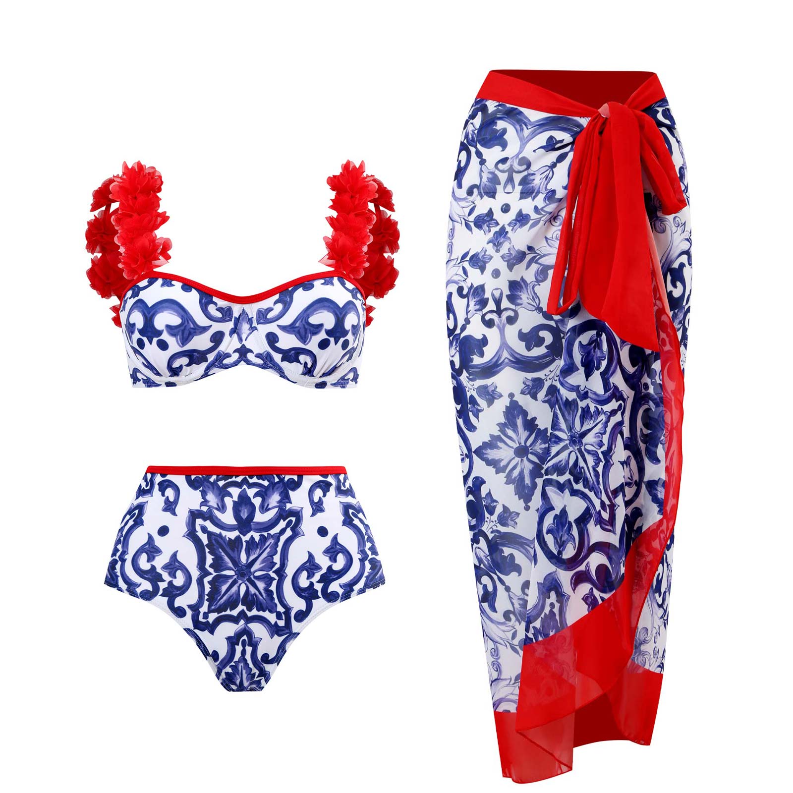 Floral Print Flower Strap Two Pieces