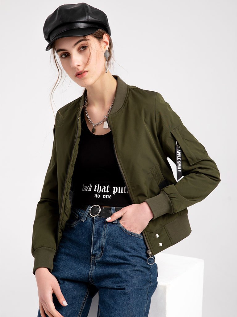 Pilot Style Jacket Daily Going out Fall Winter Casual Solid Color Stand Collar Sporty Jacket For Women