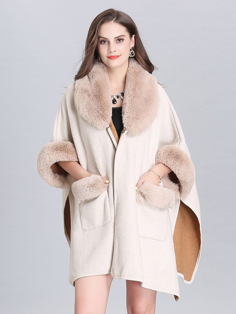 Poncho Knitwear Faux Fur Coat Shawl Collar Sweaters