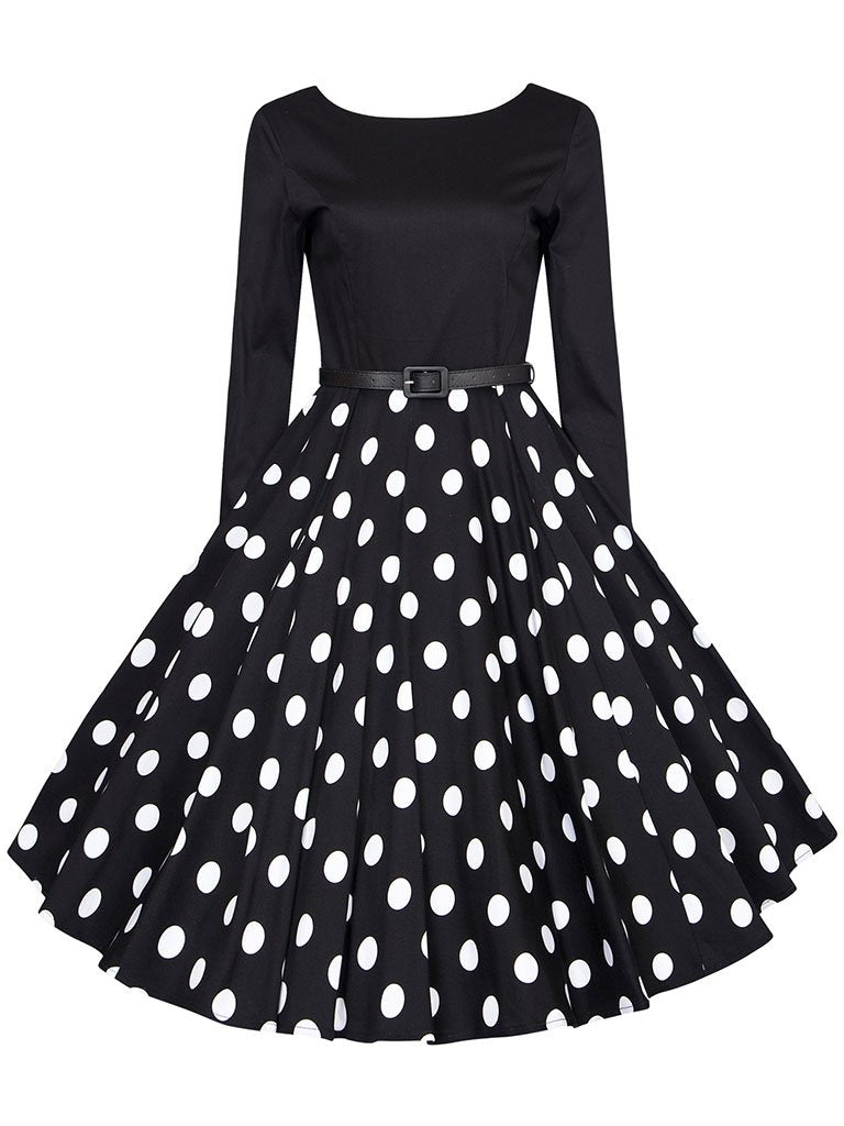 Cotton V Back Long Sleeve 50s Flapper Dress
