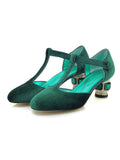 Velvet Rhinestone Chunky Heel  Vintage Shoes