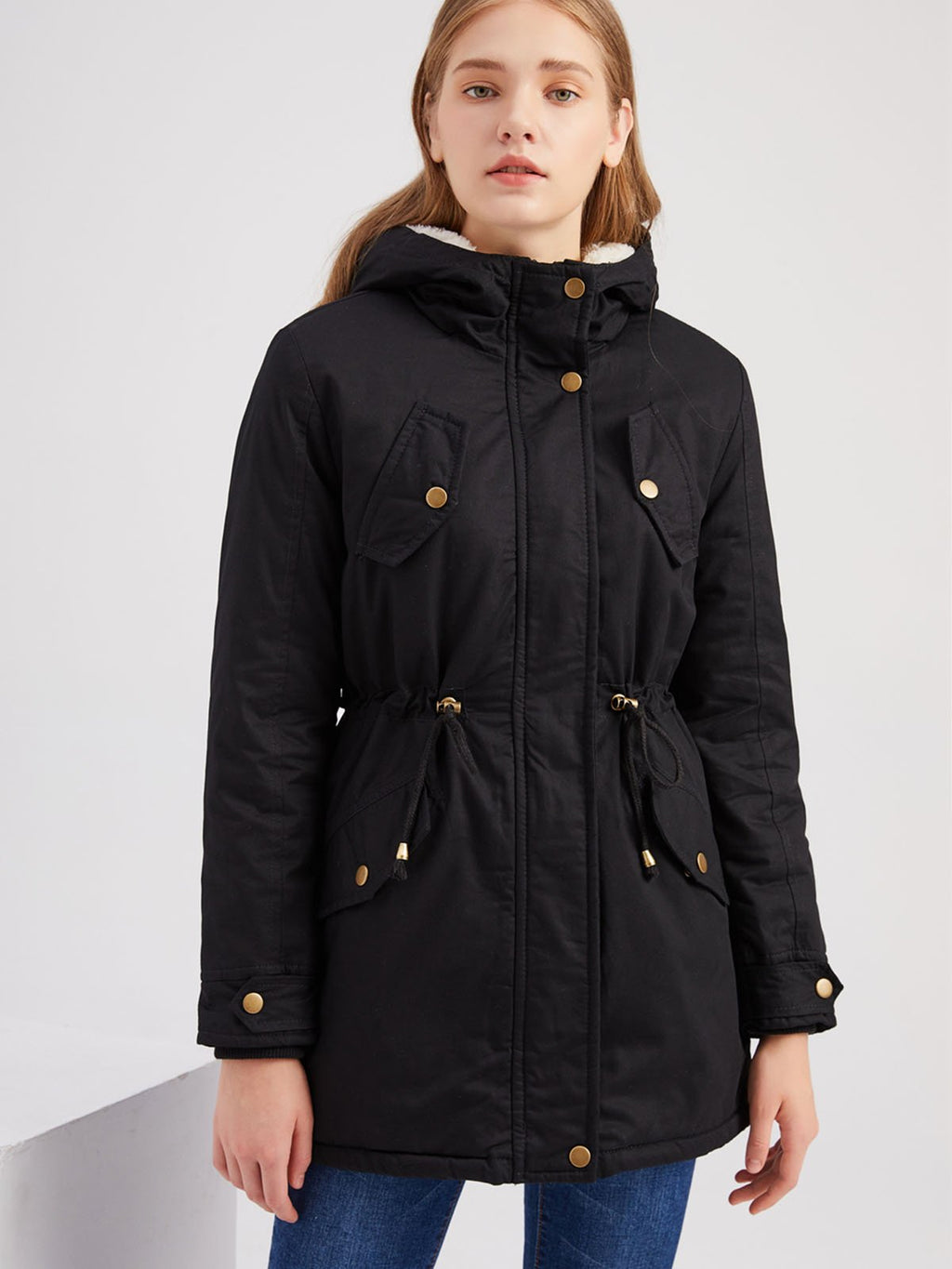 Parka Coat Street Daily Winter Plush Long Coat Solid Color Oversized Fur Warm Coat
