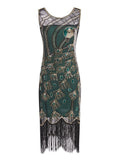 4 Colors 1920s Sequined Peacock Flapper Dress