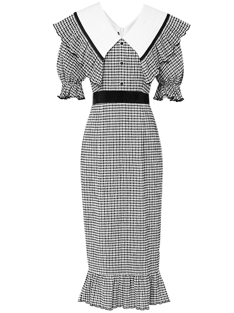 Black And White Plaid Mermaid Dress