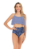 Retro Style High Waisted Backless Two Pieces Swimsuit Sets