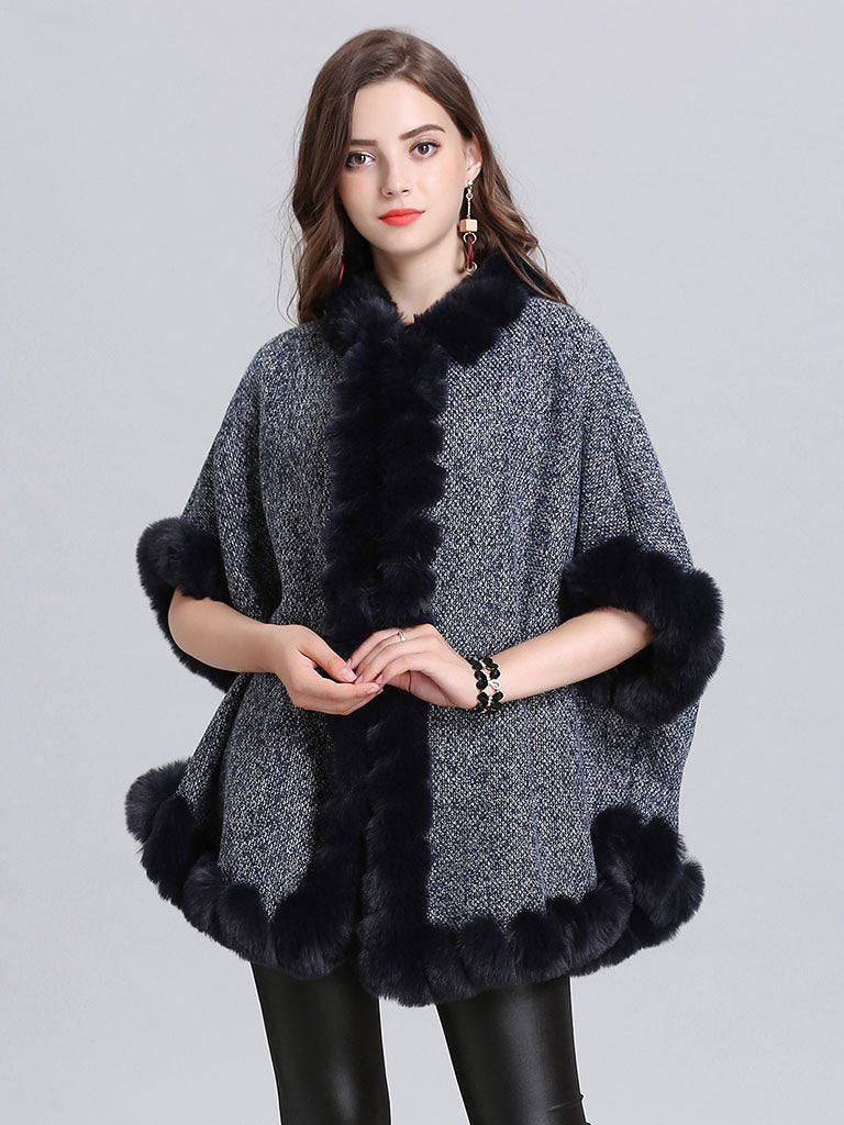 Faux Fur Coat Wool Cape Coat Half Sleeve Overcoat
