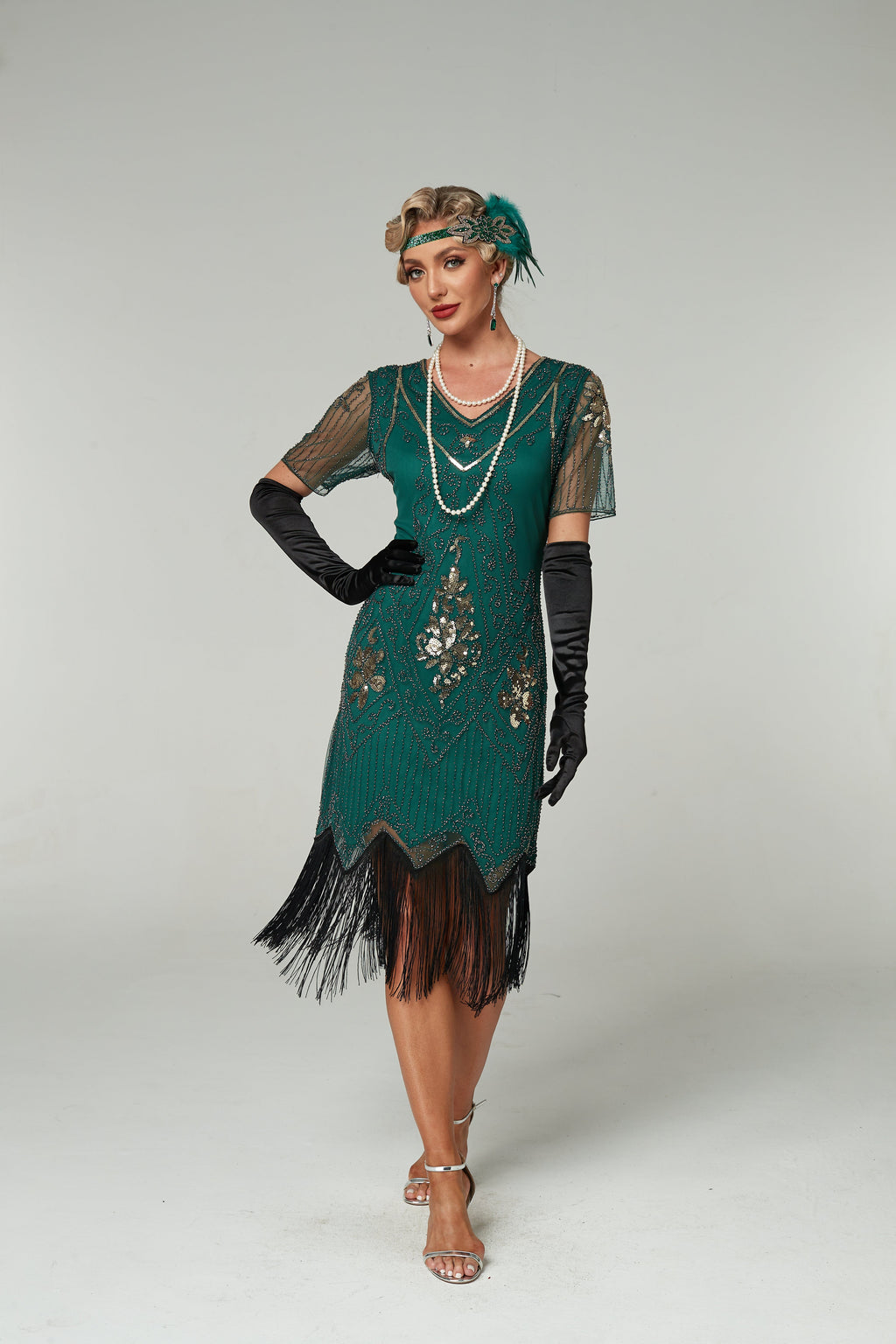 V Neck Sequined Beaded Tassels 1920S Gatsby Dress