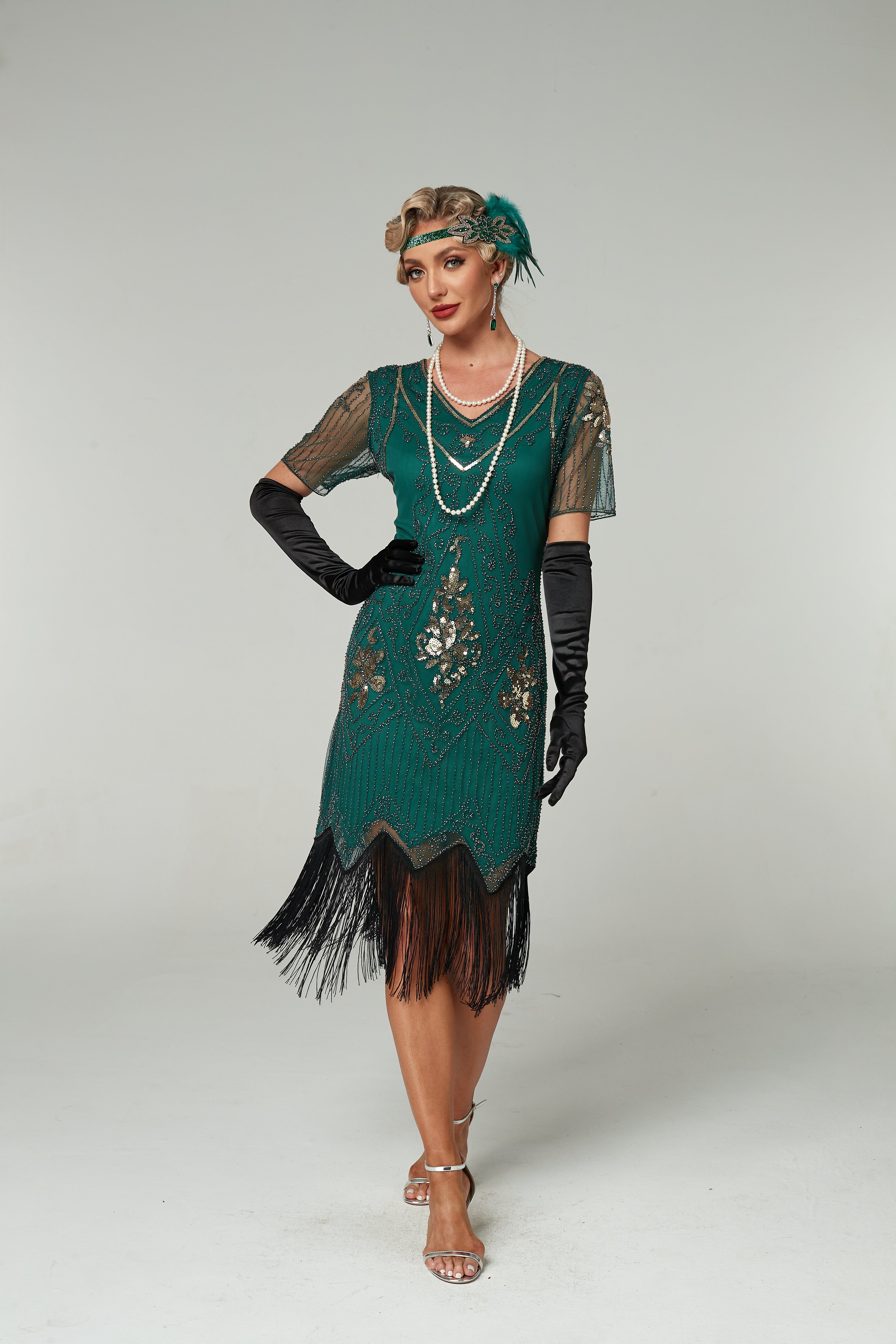 V Neck Sequined Beaded Tassels 1920S Gatsby Dress