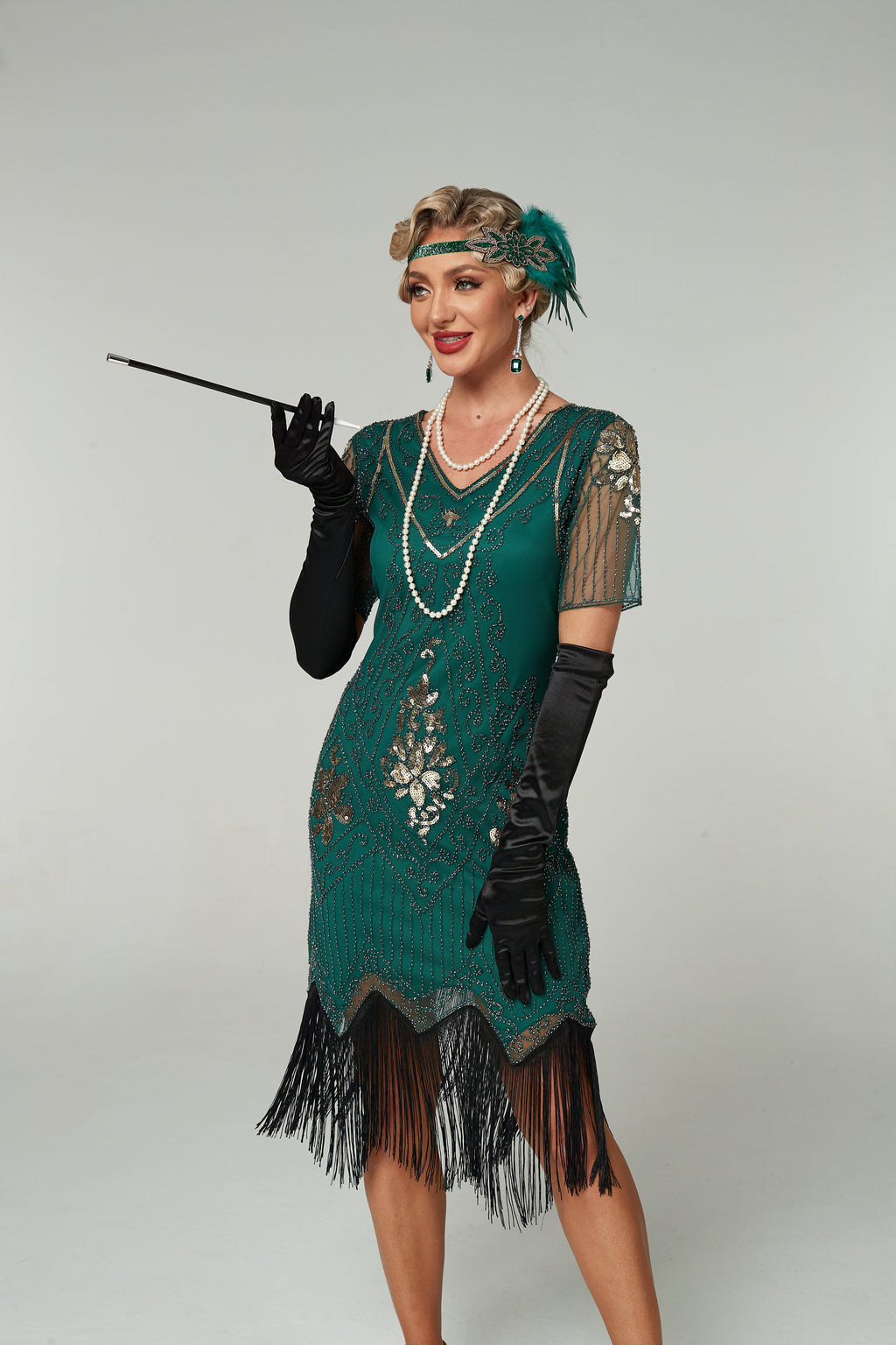 V Neck Sequined Beaded Tassels 1920S Gatsby Dress