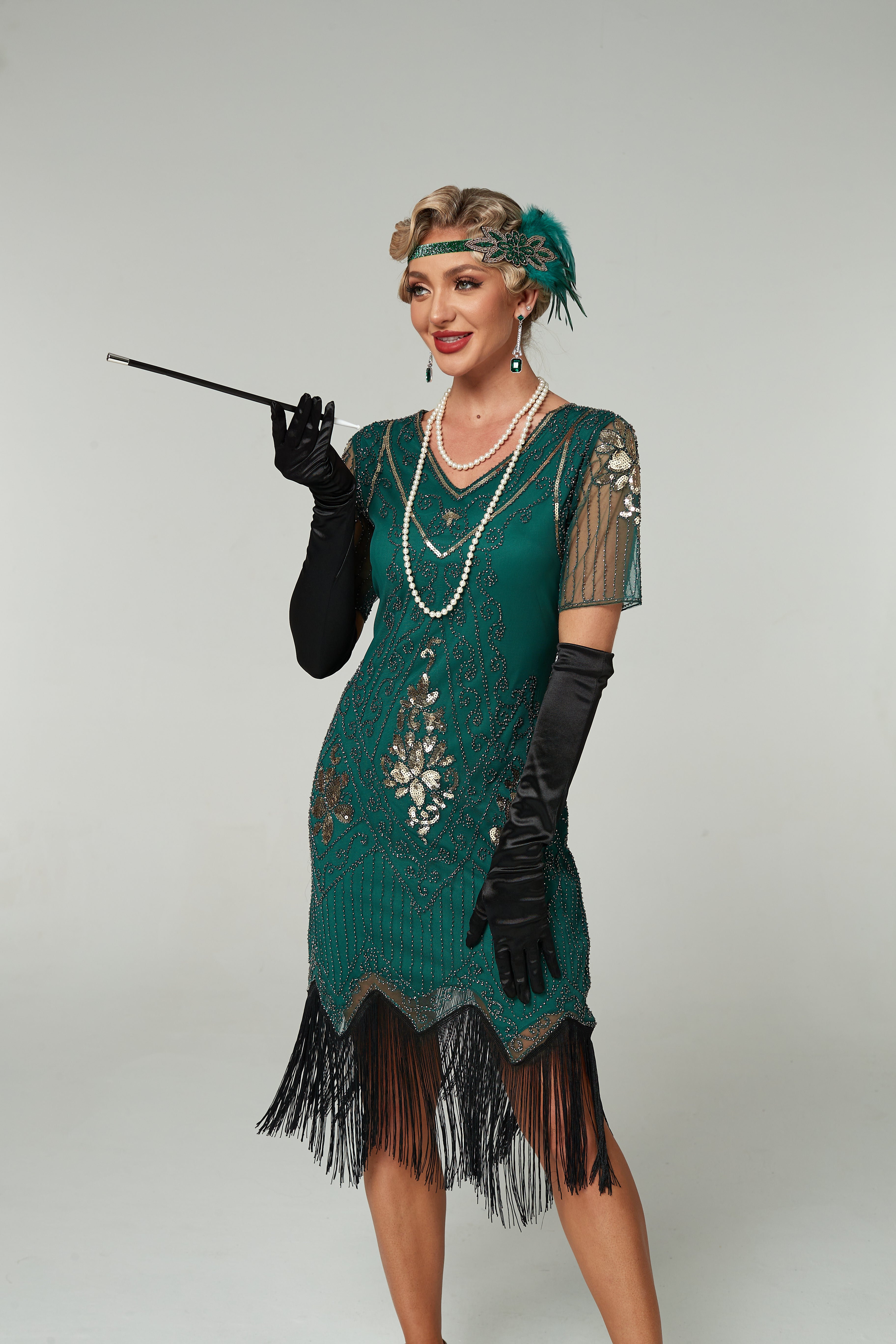 V Neck Sequined Beaded Tassels 1920S Gatsby Dress