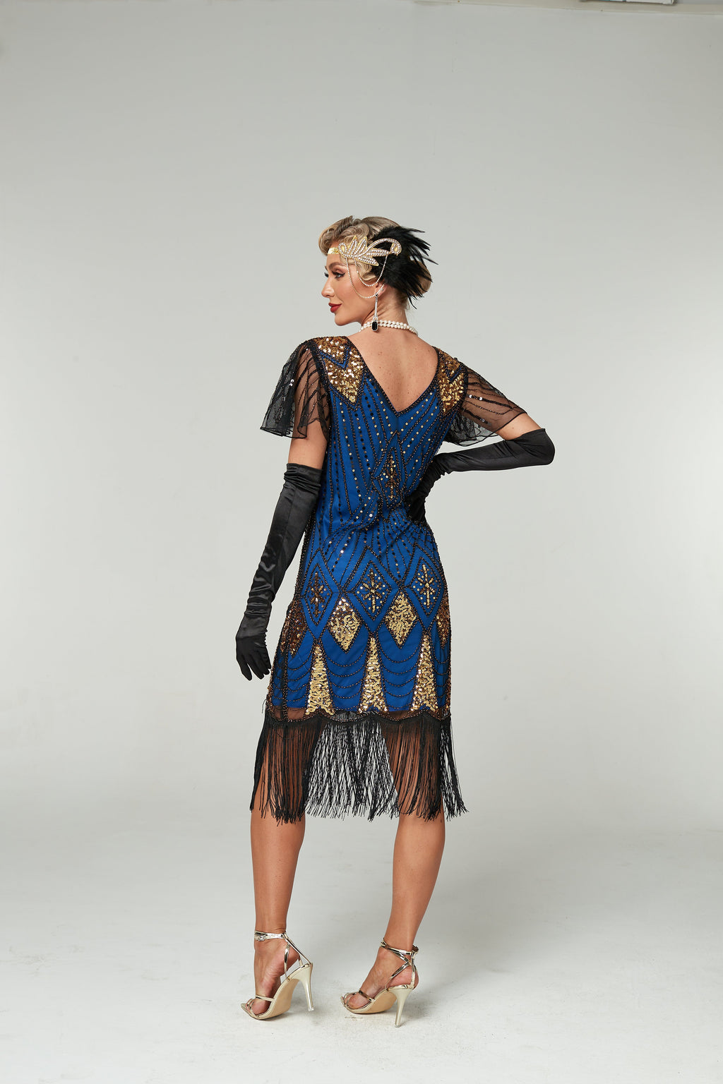 V Neck Sequined Beaded Tassels 1920S Gatsby Dress