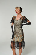 V Neck Sequined Beaded Tassels 1920S Gatsby Dress