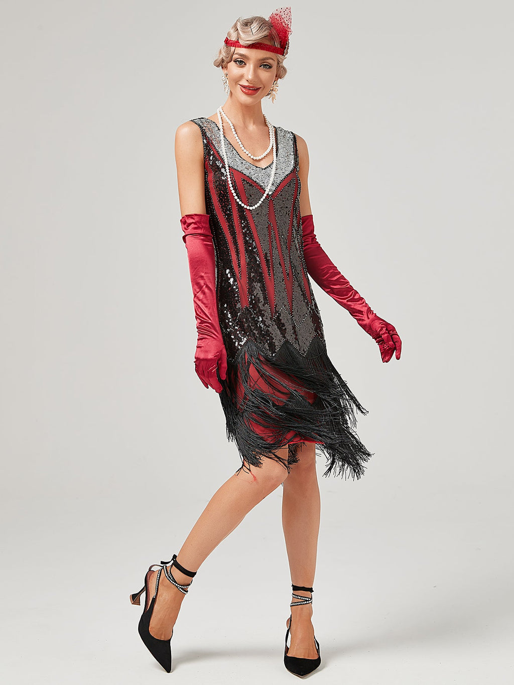 Deep V Neck Sequined Beaded Tassels 1920S Gatsby Dress