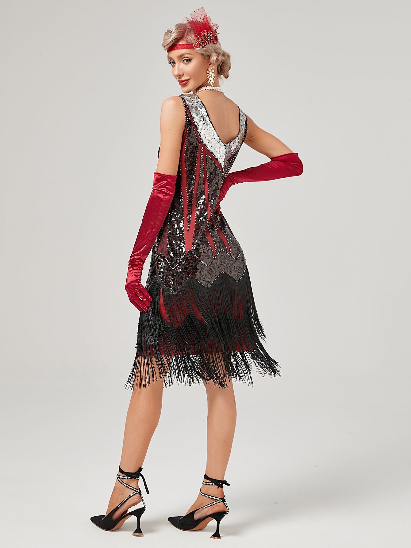 Deep V Neck Sequined Beaded Tassels 1920S Gatsby Dress